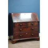 Georgian mahogany fall front bureau, two short and two long drawers, fitted interior, bracket feet,