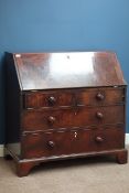 Georgian mahogany fall front bureau, two short and two long drawers, fitted interior, bracket feet,