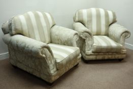 Three seat sofa (W210cm), and pair matching armchairs (W115cm),