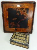 Early 20th Century ebony and Porcupine quill box and a early 20th Century Japanese lacquered and