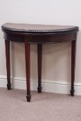 20th century demi-lune fold over top card table, pull out base, W38cm,