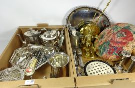 Early 20th Century silver plated teapots, solitaire board with Scrimshaw type decoration,