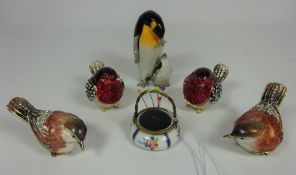 Two pairs of enamel bird ring boxes,