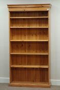 Pine open bookcase with five adjustable shelves, W95cm, H180cm,