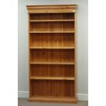 Pine open bookcase with five adjustable shelves, W95cm, H180cm,