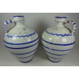 Pair of blue & white glazed ceramic decorative jugs,