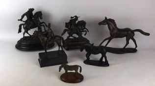 Spelter model of a Huntsman, H27cm, model of a Roman Horseman, Coal model of a Shire,