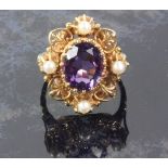 Amethyst and pearl ring hallmarked 18ct Condition Report <a href='//www.