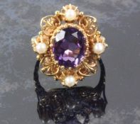 Amethyst and pearl ring hallmarked 18ct Condition Report <a href='//www.