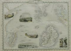 19th Century hand finished colour Map of Indian Ocean including Mauritius and Madagascar depicting