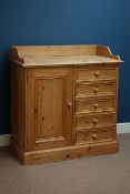 Traditional pine washstand with cupboard and five drawers, W101cm, H104cm,