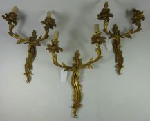 Set of six gilt metal two-branch wall lights (6) Condition Report <a