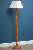 Turned pine standard lamp with shade,
