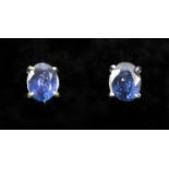 Pair of oval sapphire white gold ear-rings stamped 750 approx 3 carats Condition Report