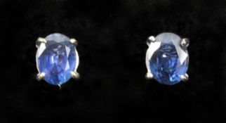 Pair of oval sapphire white gold ear-rings stamped 750 approx 3 carats Condition Report