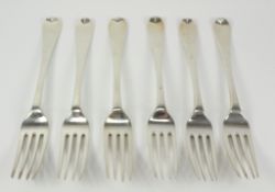 Set of six Georgian Hanoverian pattern large silver table forks by William Eley and William Fearn