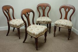 Set five mahogany balloon back dining chairs with upholstered seats