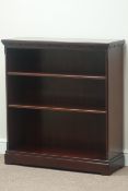 Mahogany open bookcase, two adjustable shelves, W87cm, H96cm,