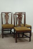 Late 18th century set three country walnut dining chairs, vase splat,