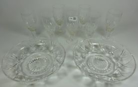Pair of Stuart crystal shallow bowls and a set of seven Stuart crystal drinking glasses (9)
