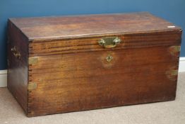19th century brass bound and hardwood chest, with carrying handles, W105cm, H52cm,