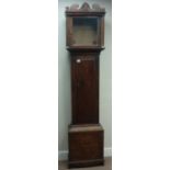 Georgian oak longcased clock case, square hood with fluted columns,