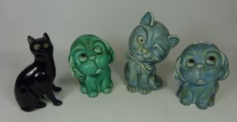 Blue and green Crown Devon dogs H17cm,