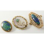 Chrysocolla malachite and moonstone swivel centre gold brooch a similar brooch both hallmarked 9ct