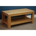 Light oak two tier rectangular coffee table, 100cm x 50cm,