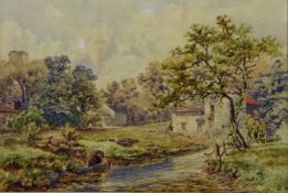 Mill Cottages, watercolour signed by Henry Edward Stacey (British 1838-1915) and dated '83,