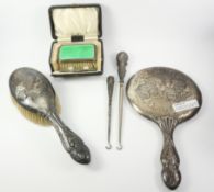 Edwardian silver backed cherub hair brush and mirror Bimingham 1907,