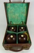 Set of four Vintage Lignum Vitae Bowls by Taylor Rolph & Co in fitted case Condition