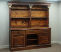 Large late 19th century walnut and pine dresser with plate rack,