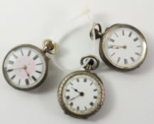 Three early 20th century small continental silver and enamel pocket watches hallmarked,