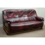 Three piece lounge suite - three seat sofa (W195cm) and pair matching armchairs (W90cm),