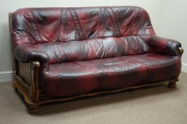 Three piece lounge suite - three seat sofa (W195cm) and pair matching armchairs (W90cm),