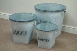Three graduating metal 'Garden' buckets/planters Condition Report <a