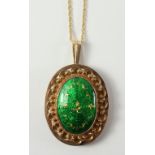 Continental green enamel and gold pendant necklace indistinct marks and 9ct import hallmarks