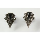 Pair of onyx and marcasite ear-rings stamped 925 Condition Report <a