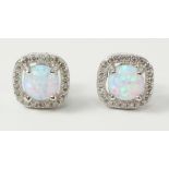 Pair of square set opal dress ear-rings stamped 925 Condition Report <a