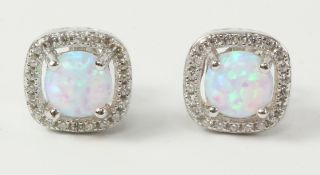 Pair of square set opal dress ear-rings stamped 925 Condition Report <a