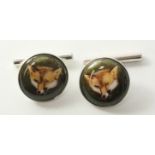 Pair of enamel fox mask cuff-links stamped 925 Condition Report <a href='//www.