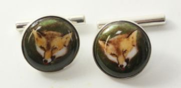 Pair of enamel fox mask cuff-links stamped 925 Condition Report <a href='//www.