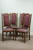 Set four oak framed upholstered dining chairs