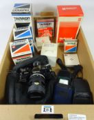 Canon AE-1 SLR Camera with Tamron 35-80mm lens, Tamron 80-210mm lens, boxed, Tamron 135mm F/2.