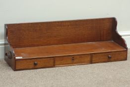 Early 20th century oak desk top with carry handles and three drawers, W80cm, H24cm,