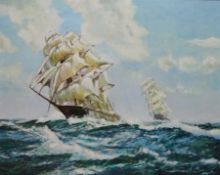 Clipper Ships at Sea, oil on board signed and dated A Harrington 1981,