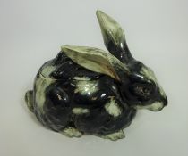 19th/ early 20th Century Delphin Massier of Vallauris lidded pot in the form of a rabbit,