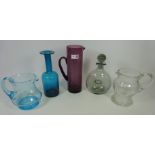 Heavy blown and cut glass water jug,