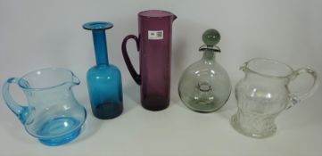 Heavy blown and cut glass water jug,